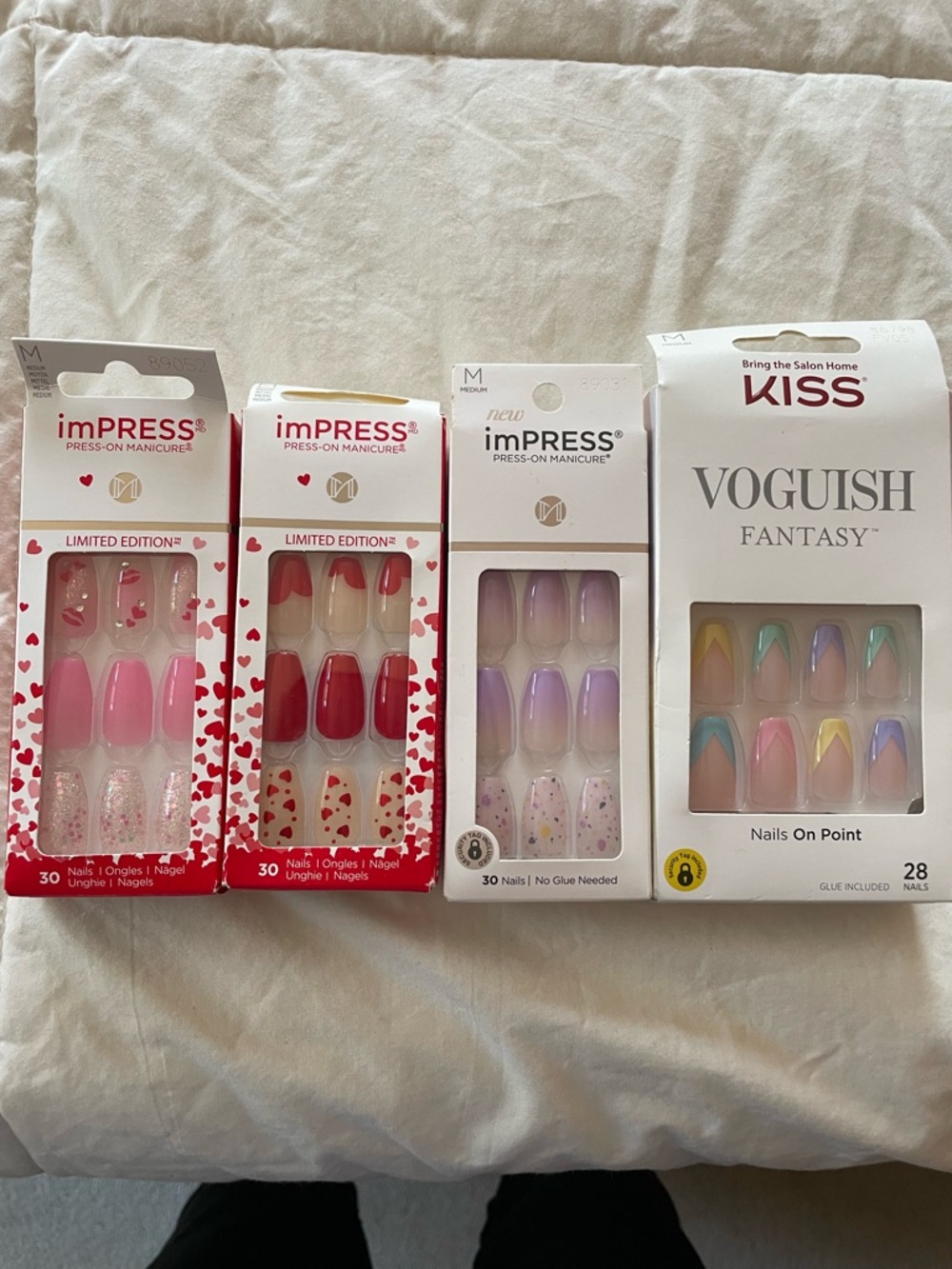 imPRESS & KISS Mixed Press-On Nail Lot - Pink, Red, Purple, Pastel Rainbow